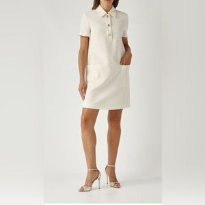 MaxMara Cream Shortsleeve Midi Shift Dress with Patch Pockets
